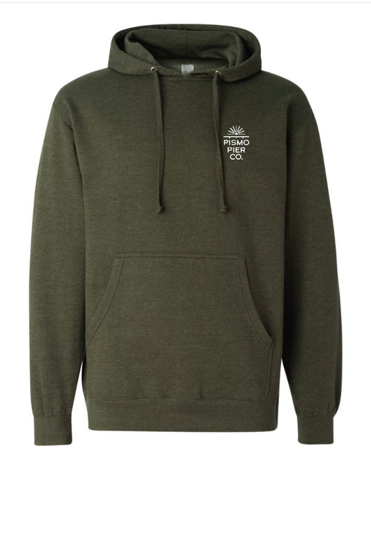Pismo Pier Co. Midweight Hoodie – Heather Army Green Coastal California Fleece Sweatshirt