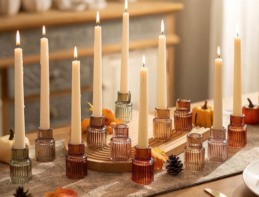 Vintage Ribbed Glass Taper Candle Holder – Assorted Colors