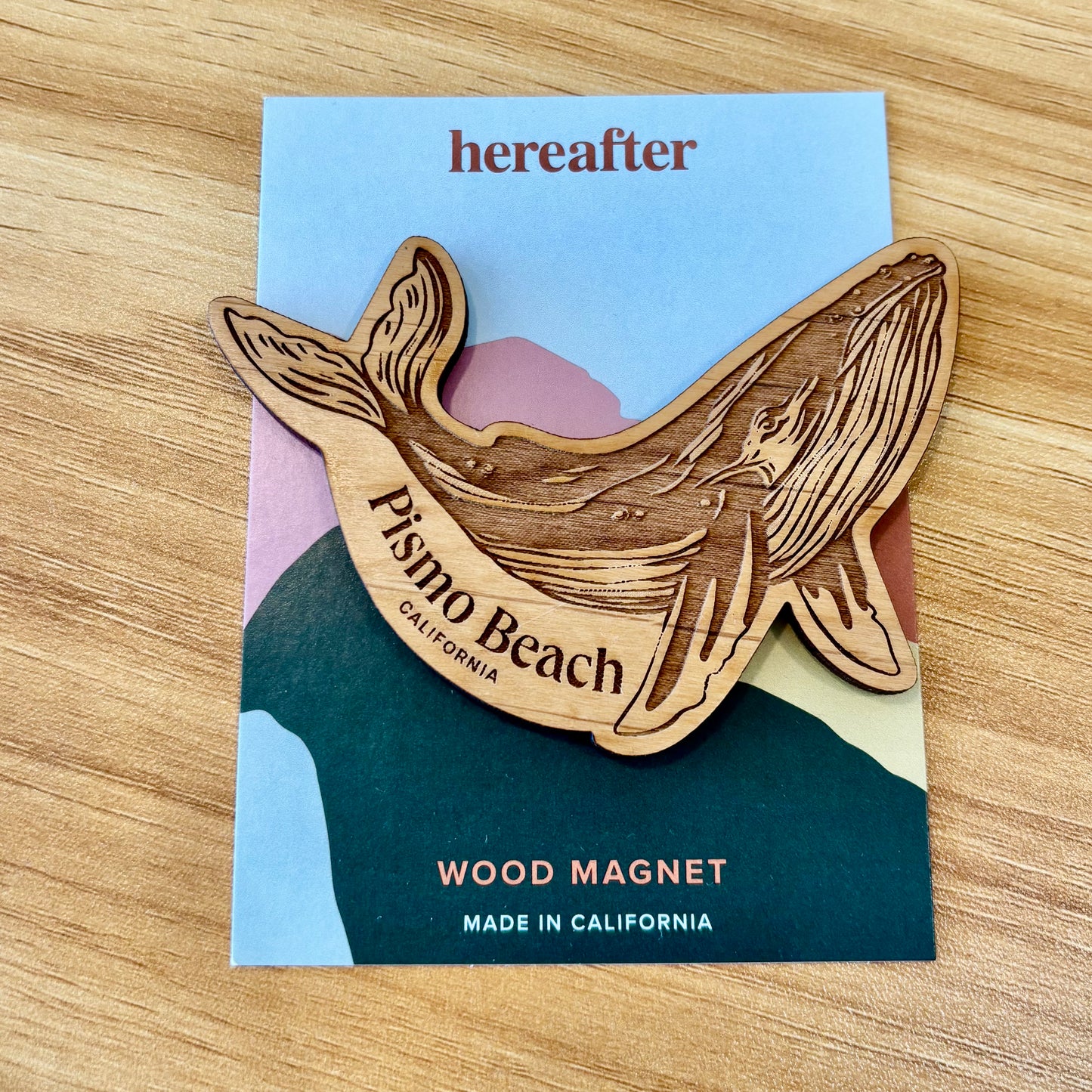 Pismo Beach Humpback Whale Destination Wood Magnet, Made in California