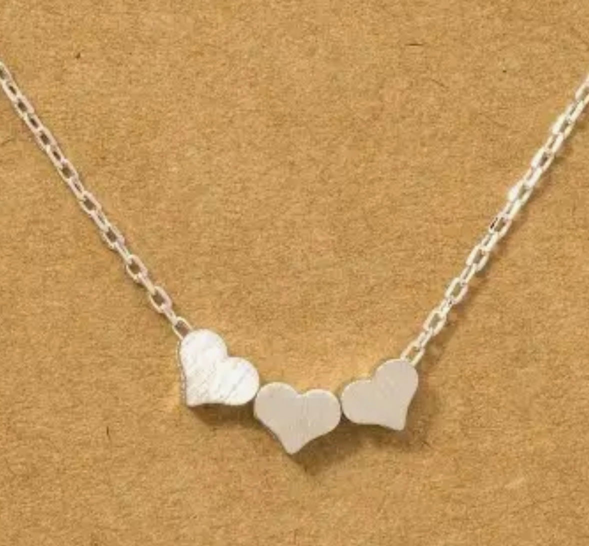 Three Dainty Hearts Necklace - Silver