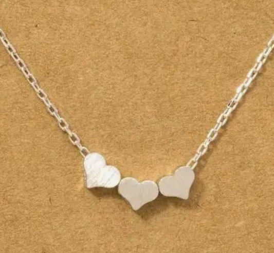 Three Dainty Hearts Necklace - Silver