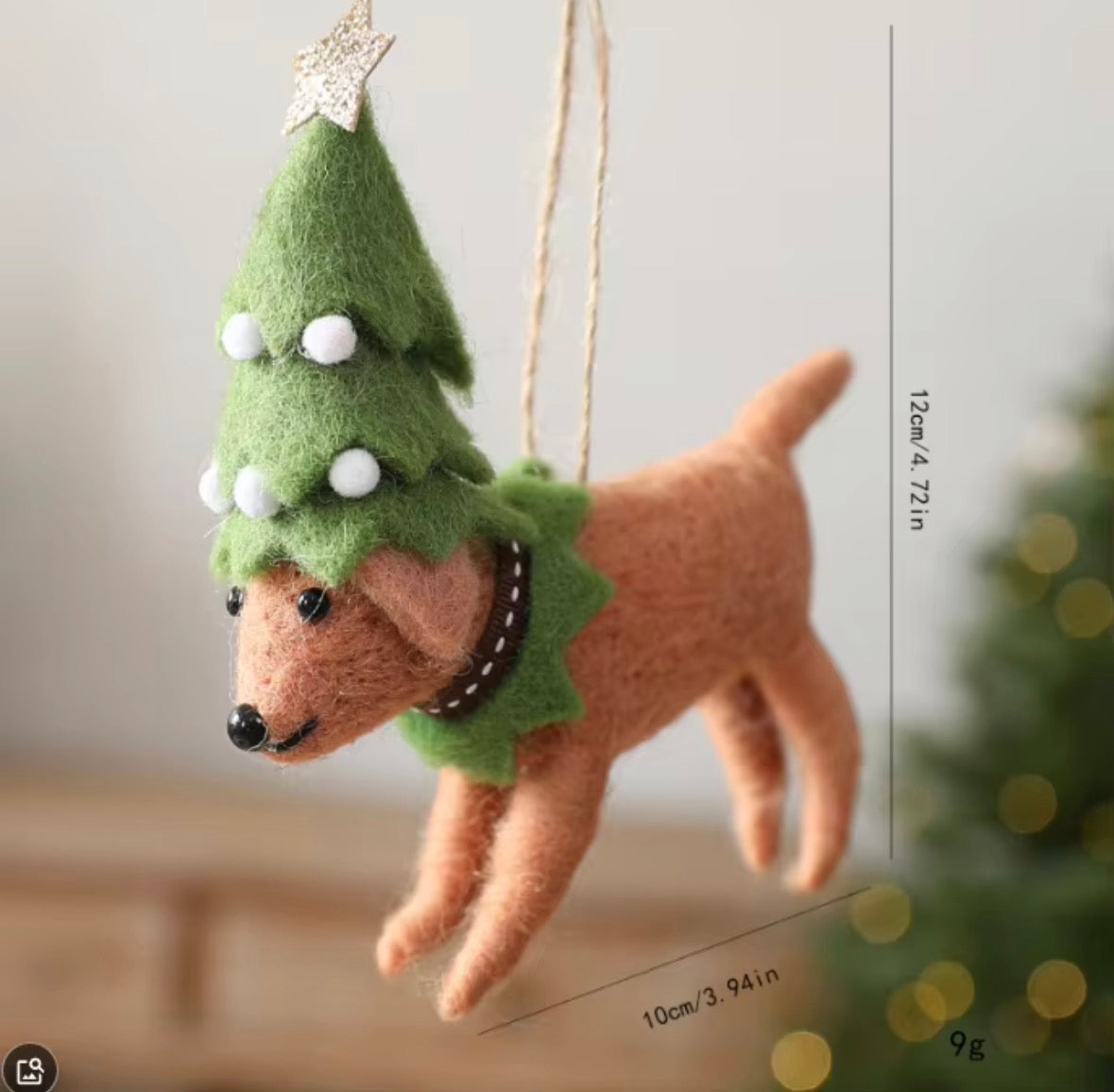 Handmade Felted Dog Christmas Ornament – Elf Dog or Christmas Tree Pup
