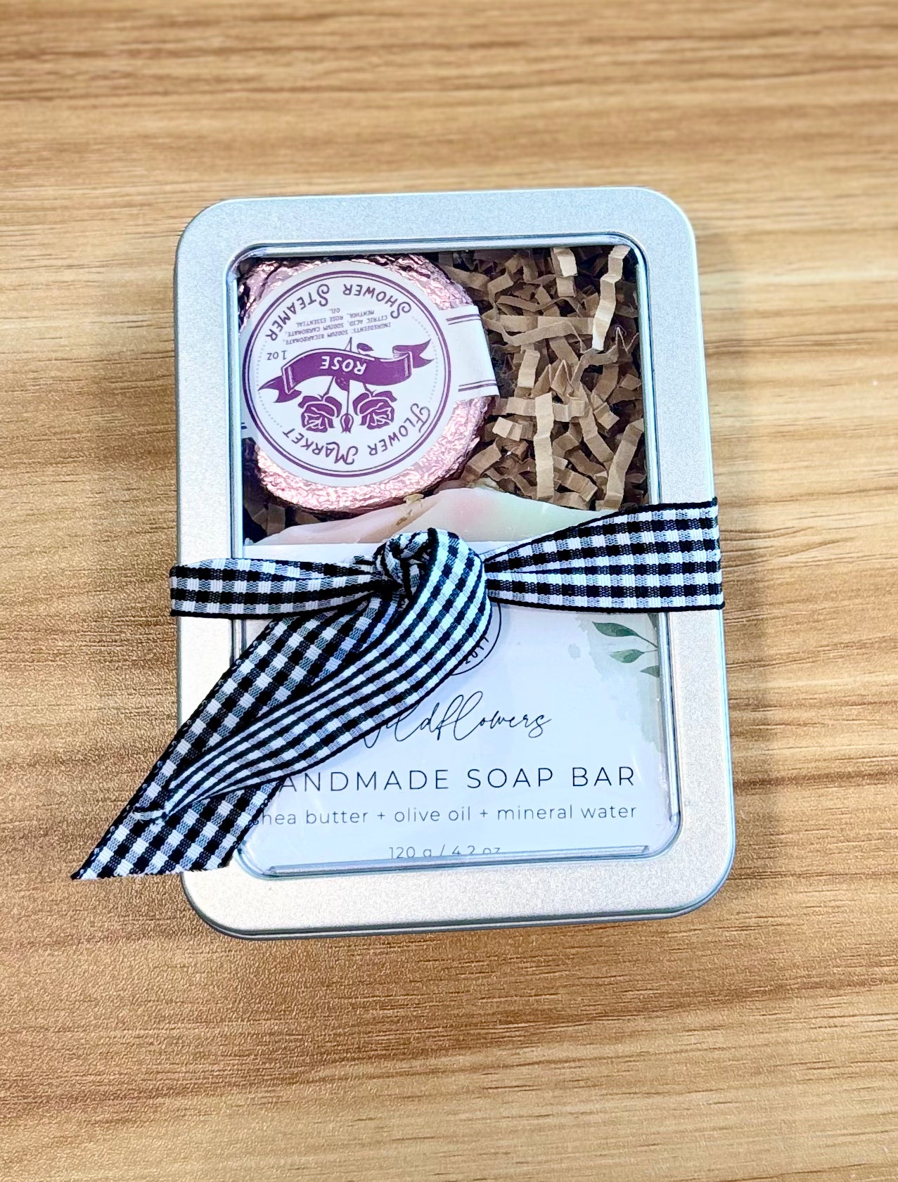 Handmade Soap & Shower Steamer Gift Set in Decorative Tin