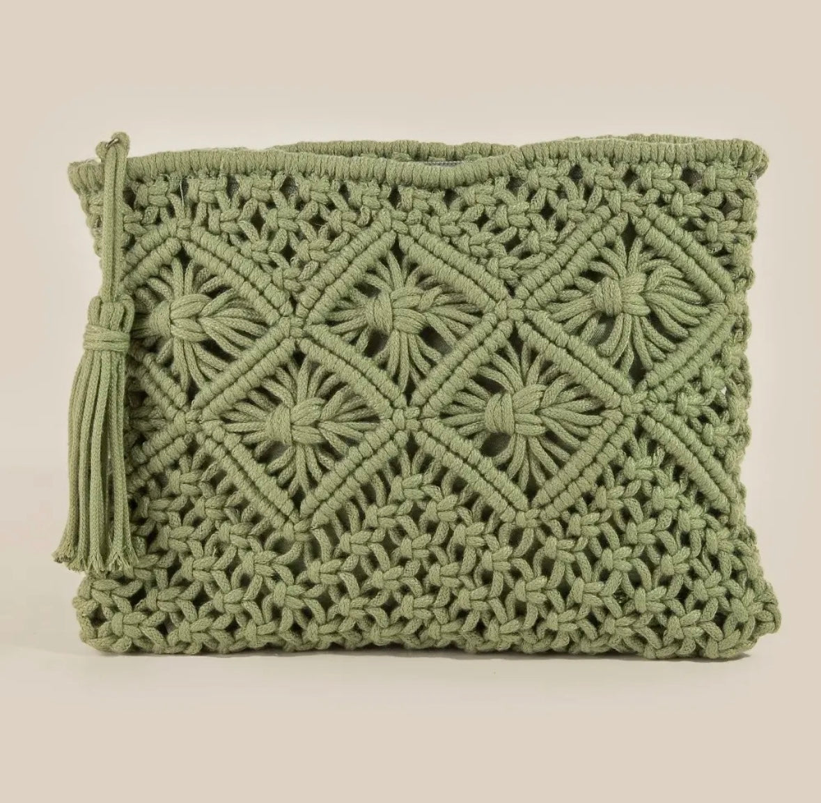 Crochet Clutch Tassel Purse - Green