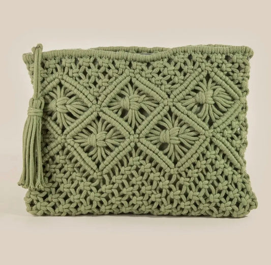 Crochet Clutch Tassel Purse - Green