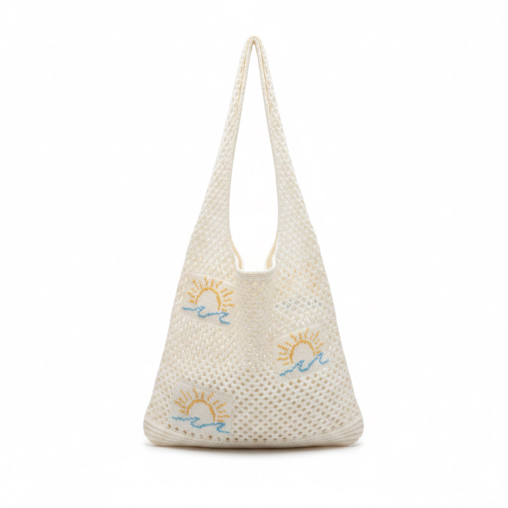 Crochet Beach Tote Bag - Sun Wave design