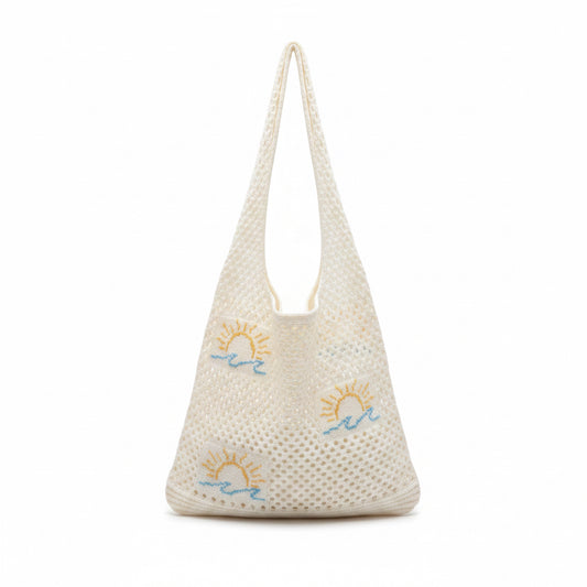 Crochet Beach Tote Bag - Sun Wave design