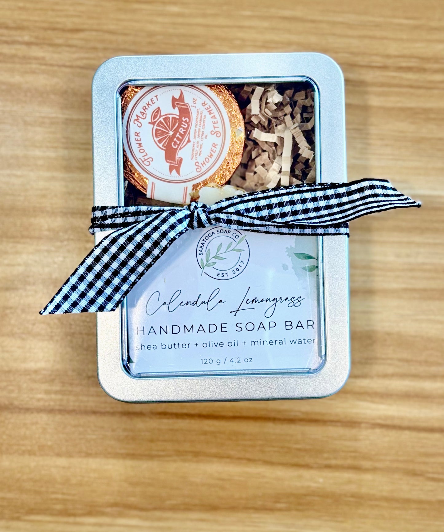 Handmade Soap & Shower Steamer Gift Set in Decorative Tin