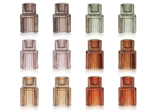 Vintage Ribbed Glass Taper Candle Holder – Assorted Colors