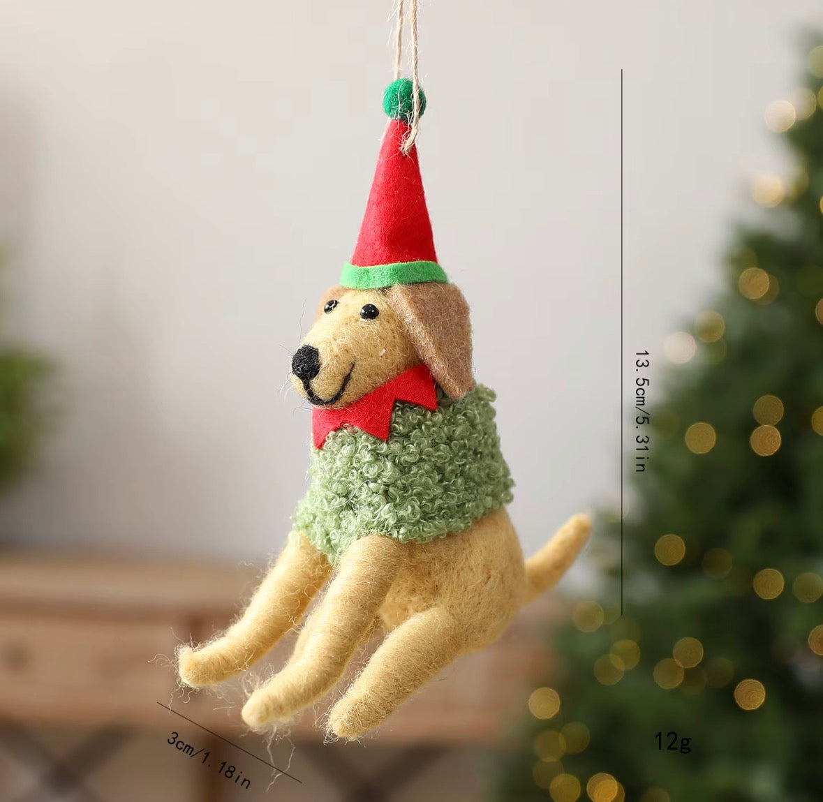 Handmade Felted Dog Christmas Ornament – Elf Dog or Christmas Tree Pup