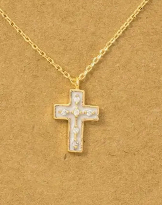 Gold Dipped Enamel Cross Pendant Necklace