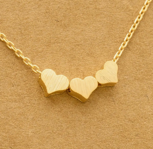 Three Dainty Hearts Necklace - Gold
