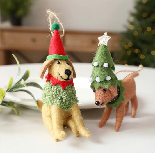 Handmade Felted Dog Christmas Ornament – Elf Dog or Christmas Tree Pup
