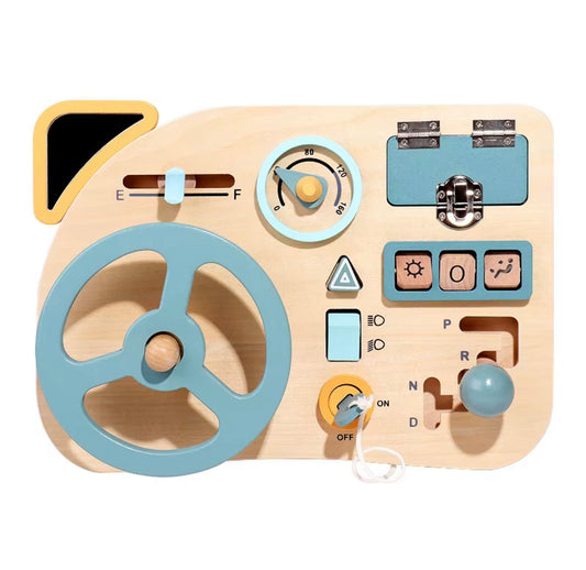 Montessori inspired Wooden Car Activity Busy Board – Steering Wheel Sensory Toy