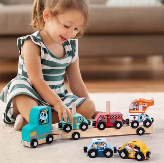 Magnetic Wooden Transportation Truck Set - Montessori Inspired