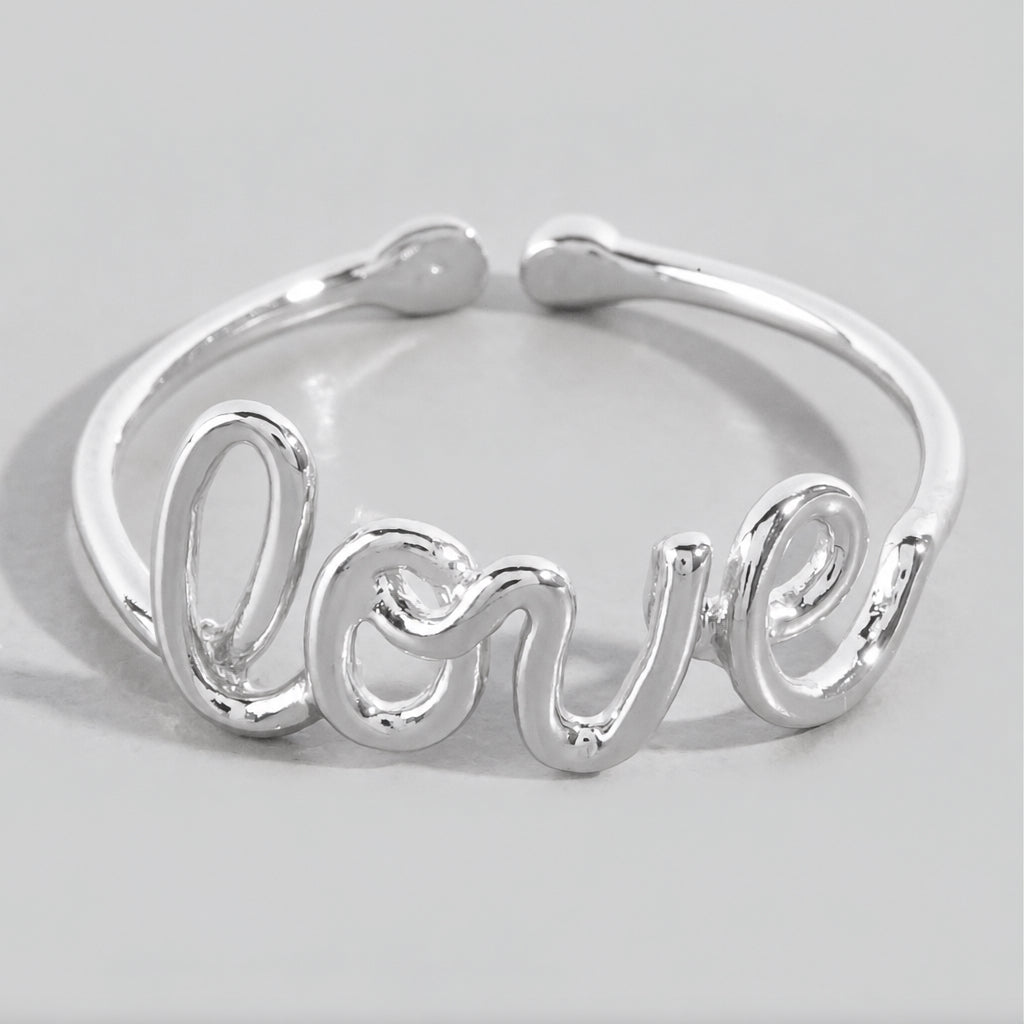 Delicate Love Script Cutout Band Ring