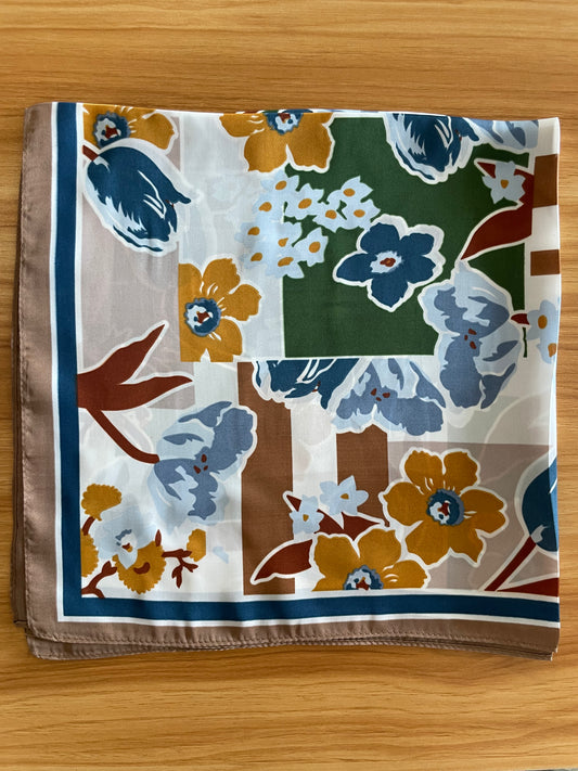 Bandana Scarf - Geometric Floral Brown