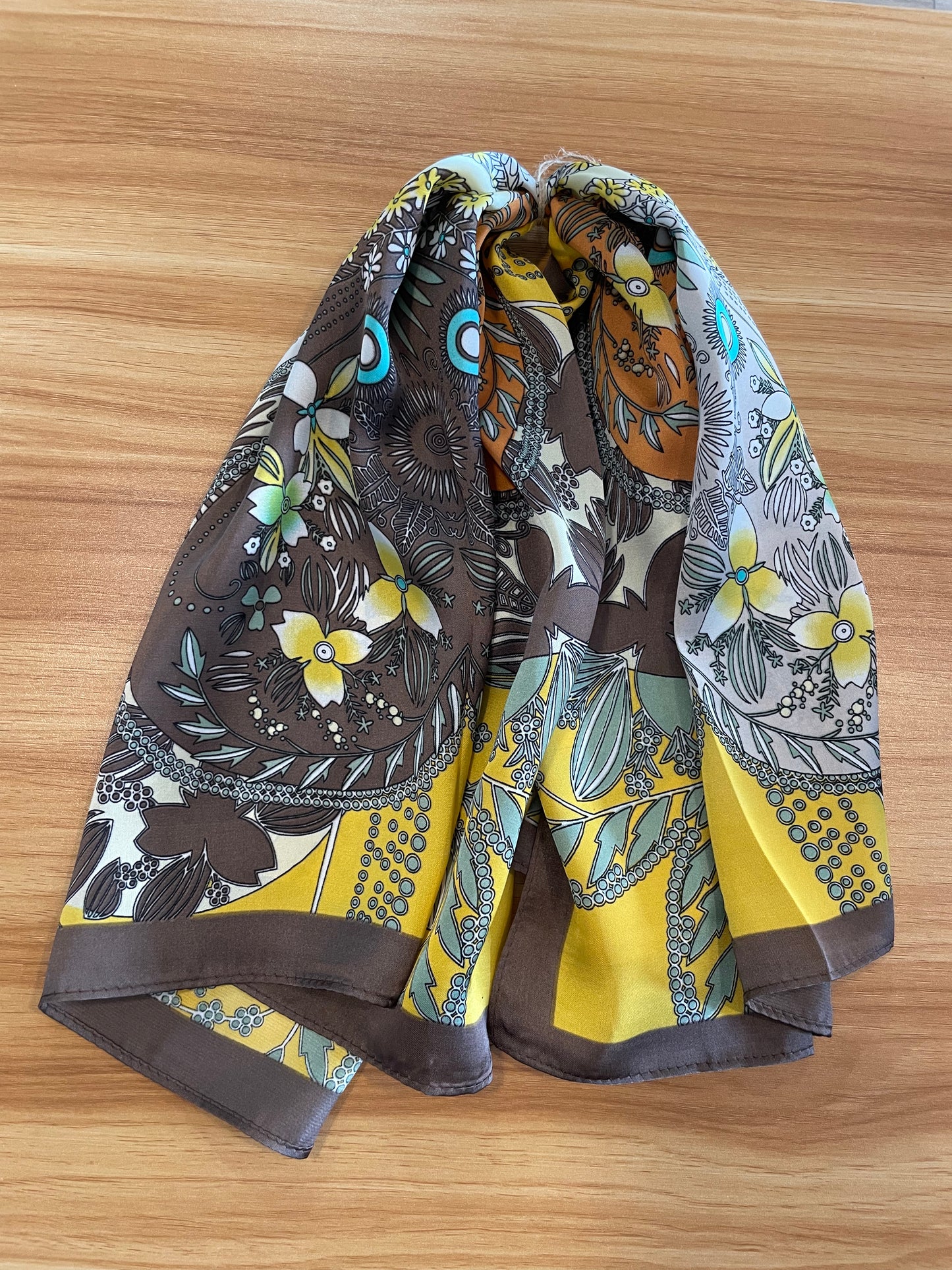 Brown Floral Bandana Scarf