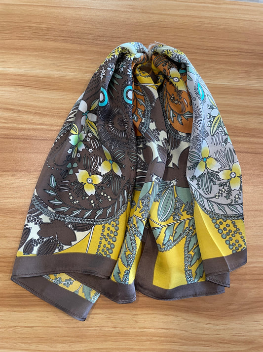 Brown Floral Bandana Scarf