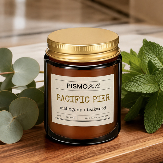 Pacific Pier Soy Wax Candle – Mahogany + Teakwood, 6 oz | Pismo Pier Co.