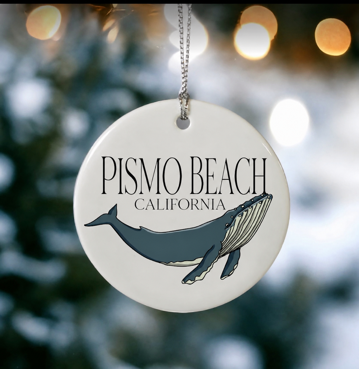 Pismo Beach Christmas Humpback Whale Ornament