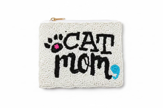 Cat Mom beaded coin purse