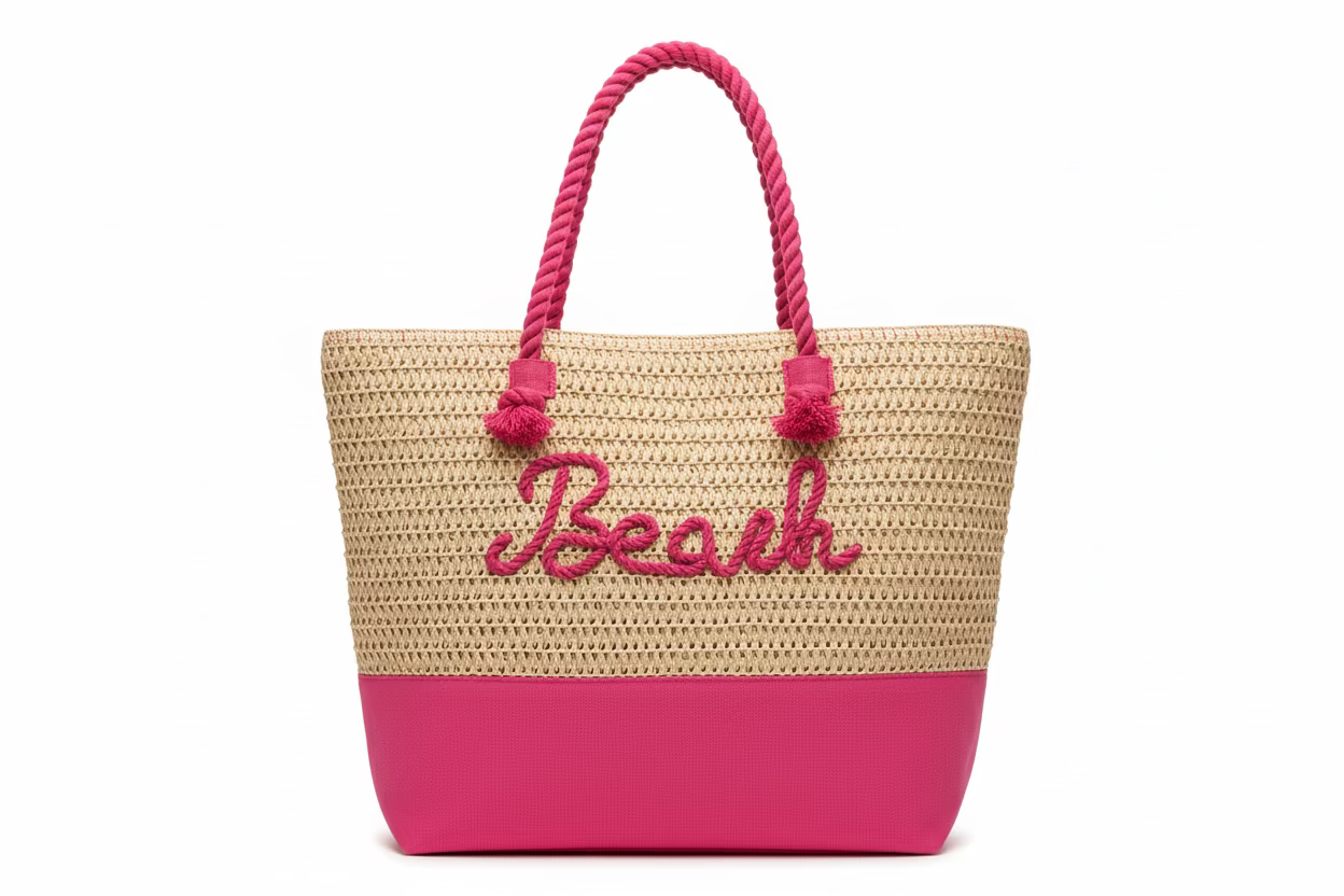 Large Beach Print Braided Tote Bag