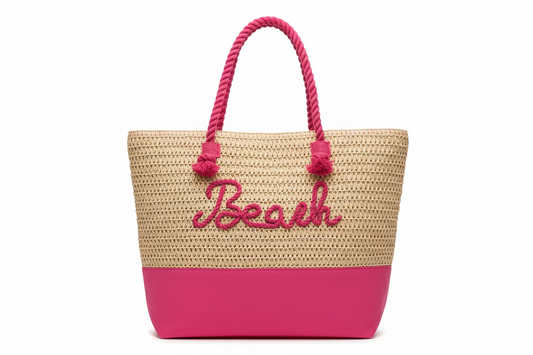 Large Beach Print Braided Tote Bag
