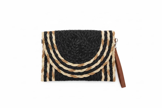 Floral Detail Pattern Envelope Crossbody Bag - Black