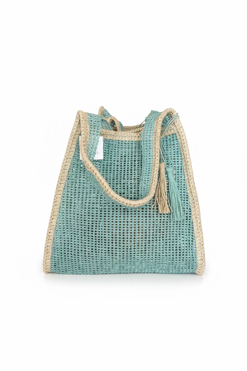 Two Tone Woven Straw Tote Bag
