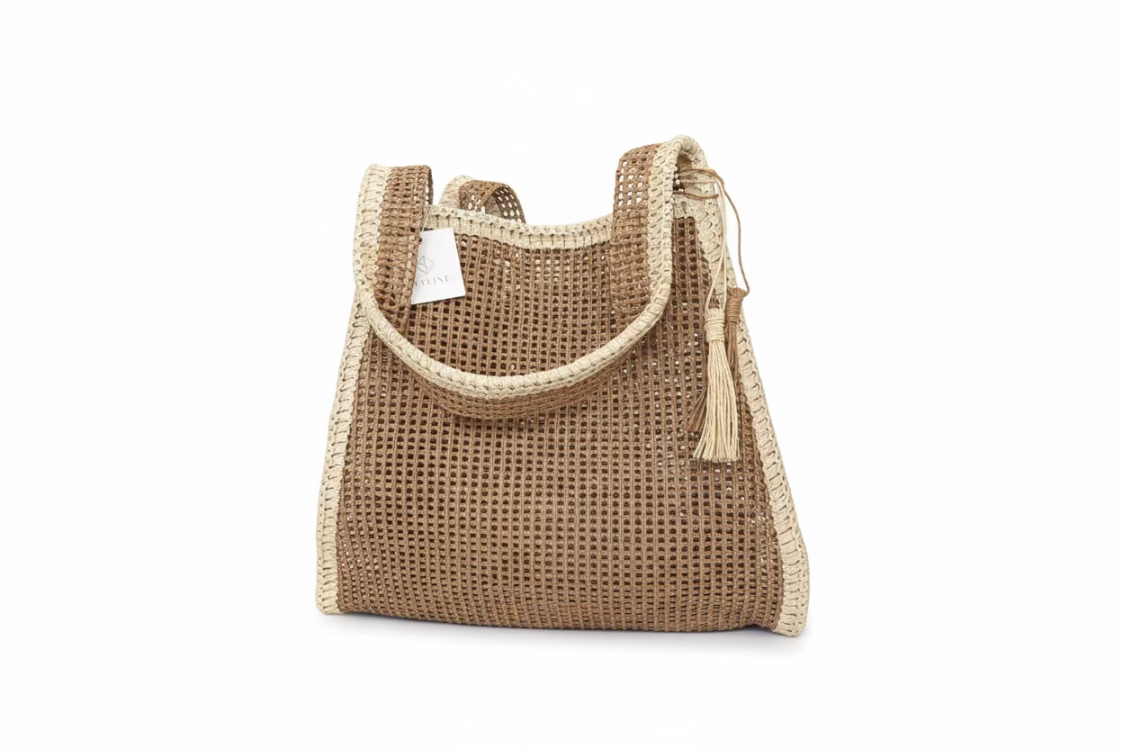 Two Tone Woven Straw Tote Bag