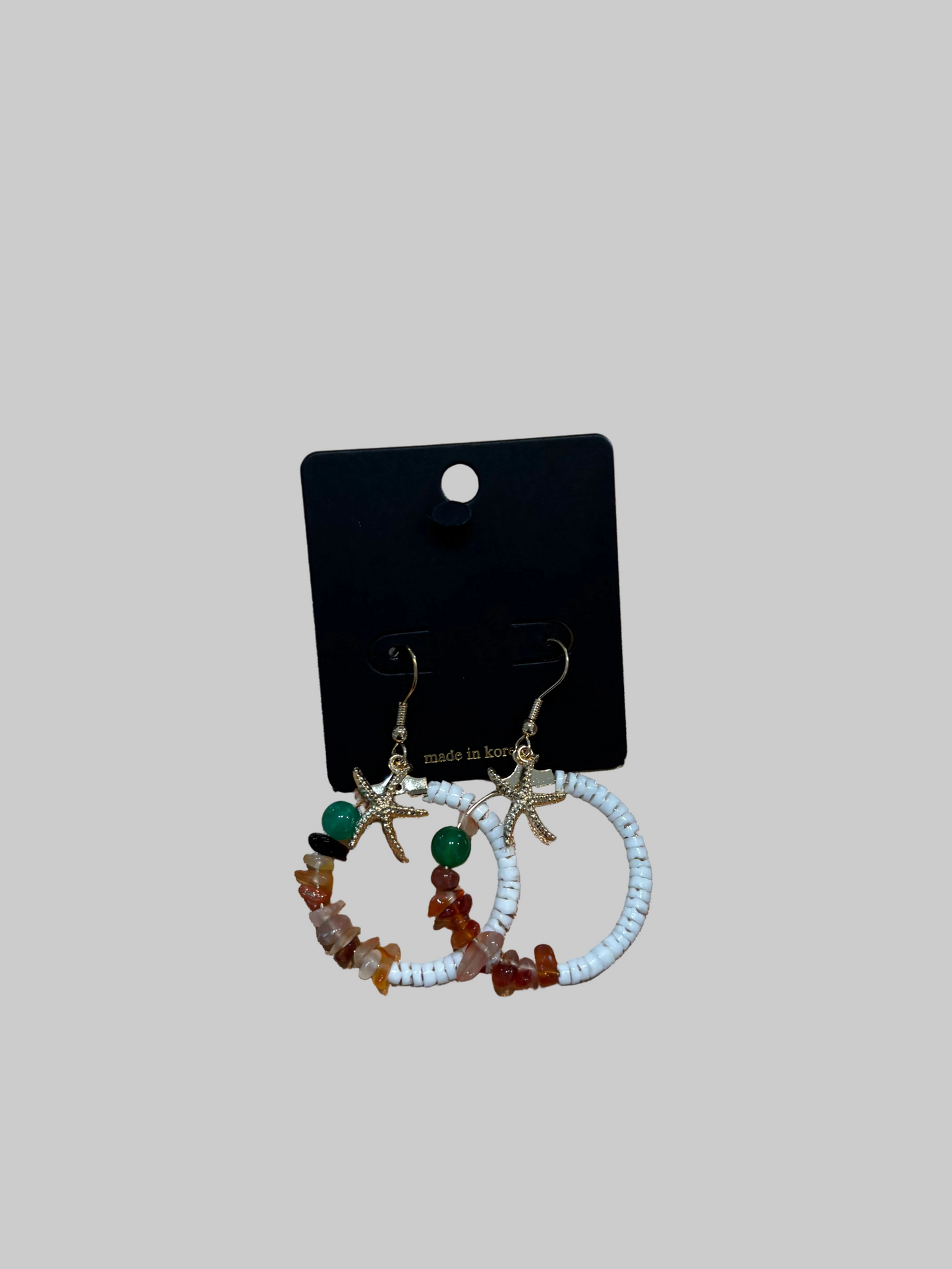 Starfish Beaded Stone circle drop earrings