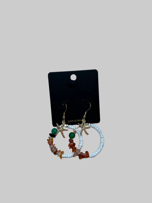 Starfish Beaded Stone circle drop earrings