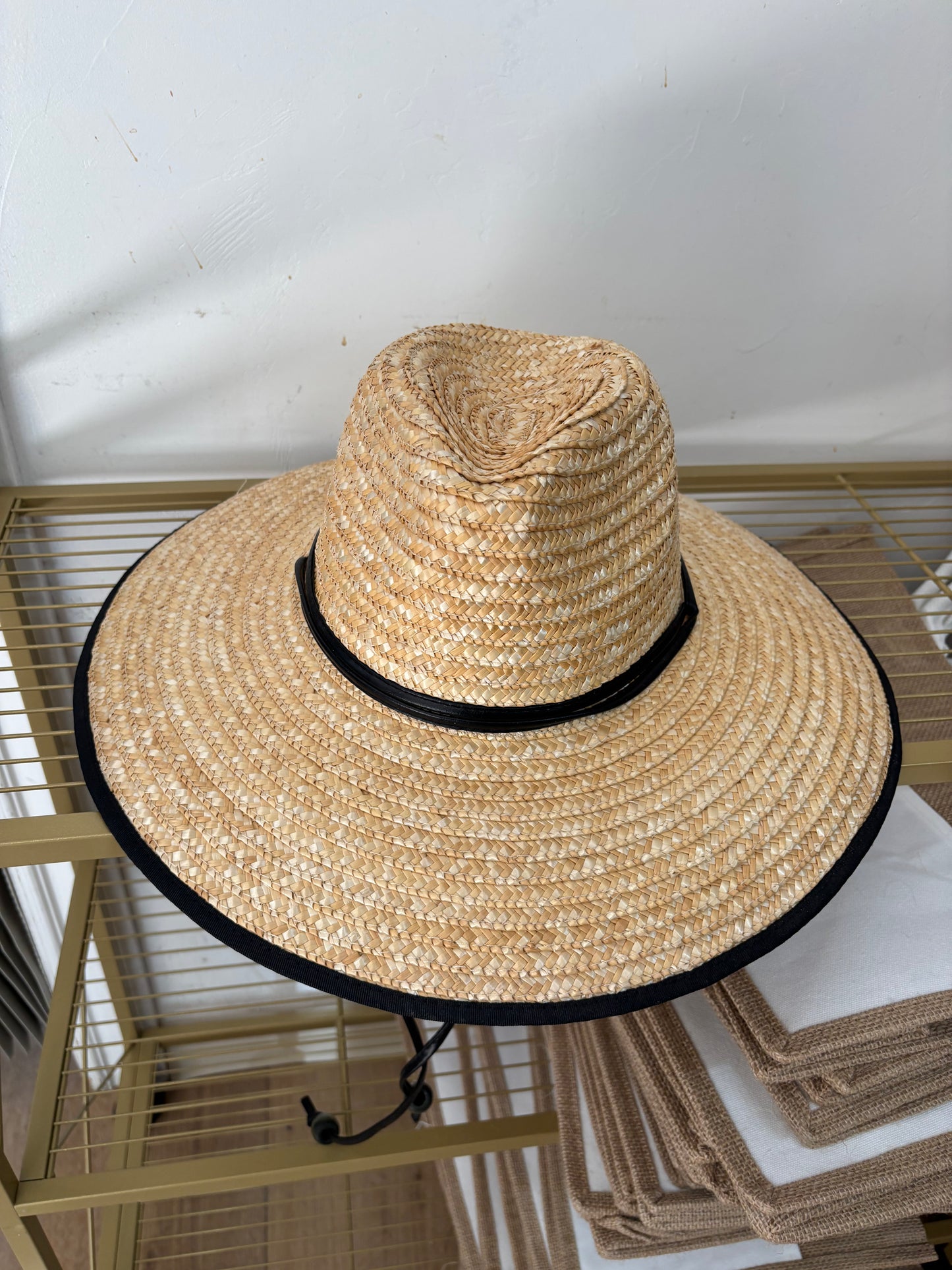 Chin Strap Straw Fashion Sun hat - Black