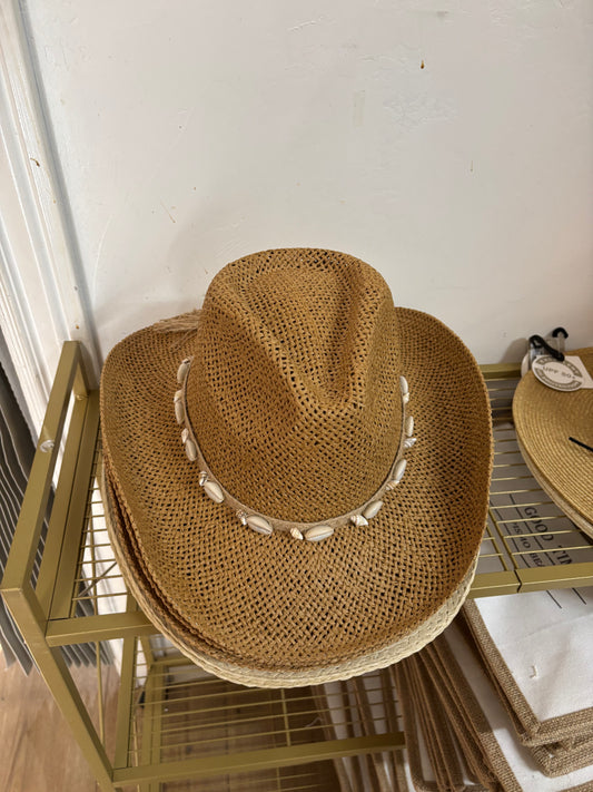 Straw weave cowrie Shell rope strap cowboy hat