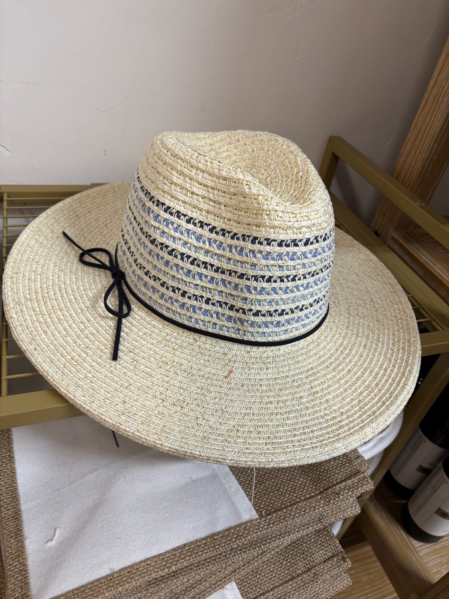 Multicolor Woven Straw Fedora Ivory