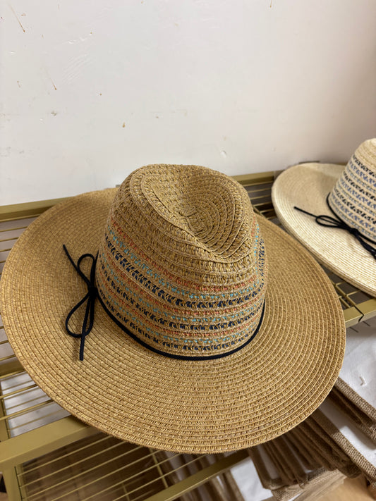 Multicolor Woven Straw Fedora