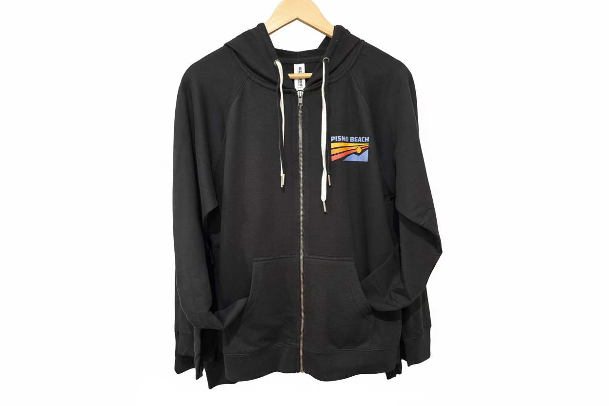 Pismo Beach Sky Ocean Lightweight Terry Zip Up Hoodie - Black