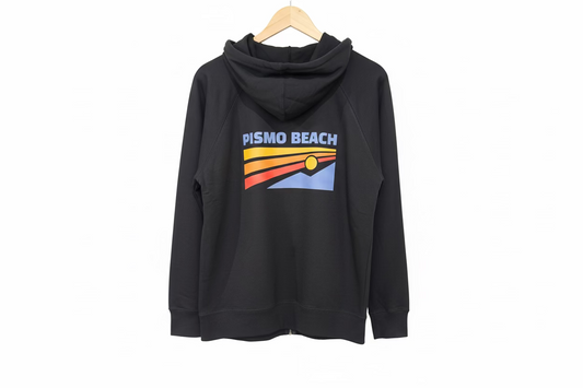 Pismo Beach Sky Ocean Lightweight Terry Zip Up Hoodie - Black