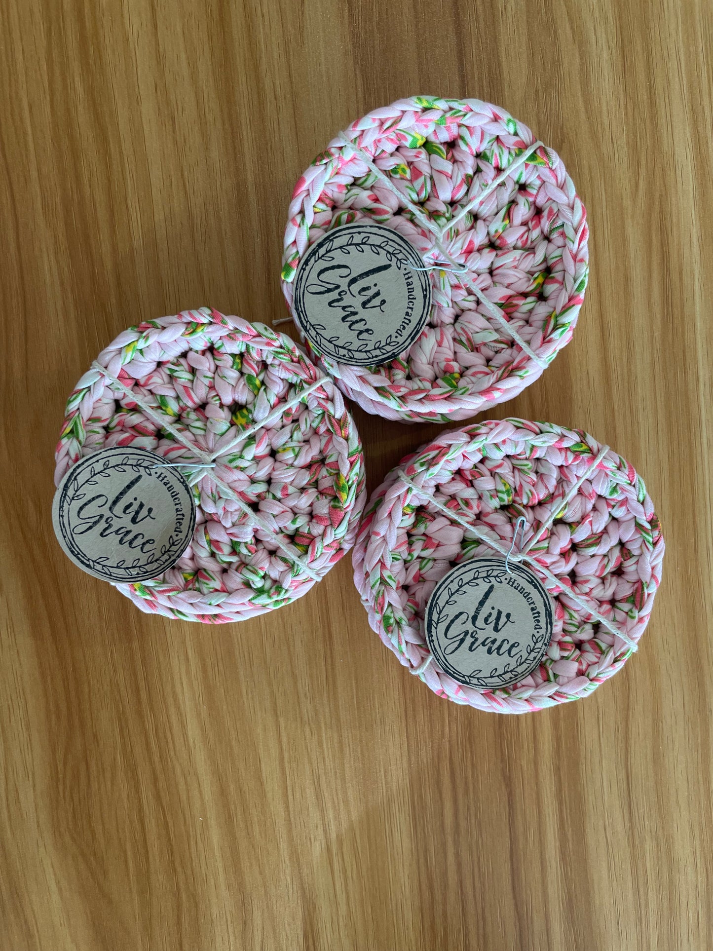 Crochet Coaster 2pc - Pink Floral