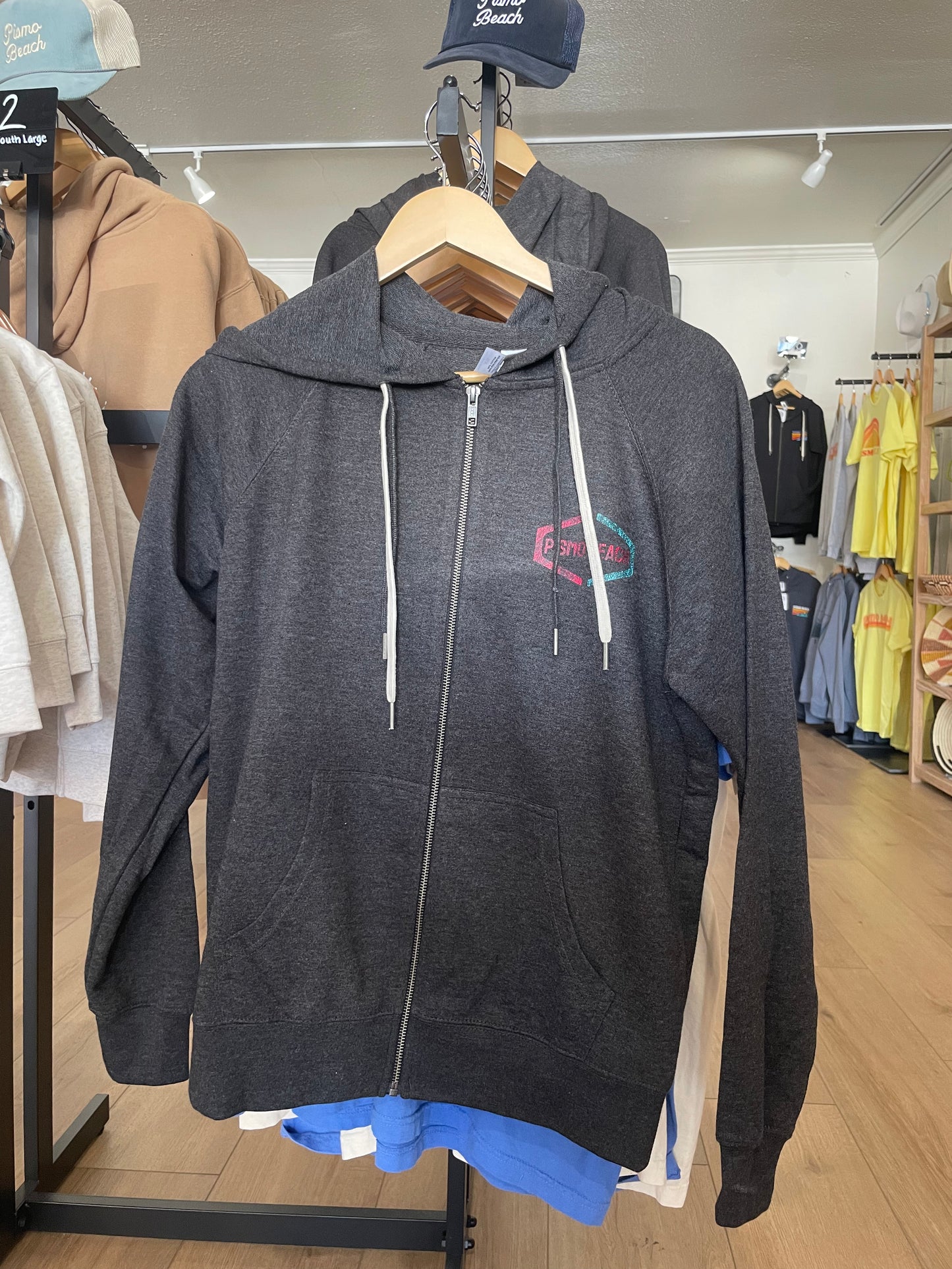 Vintage Red Aqua Stamp Zip Up Lightweight Terry Hoodie