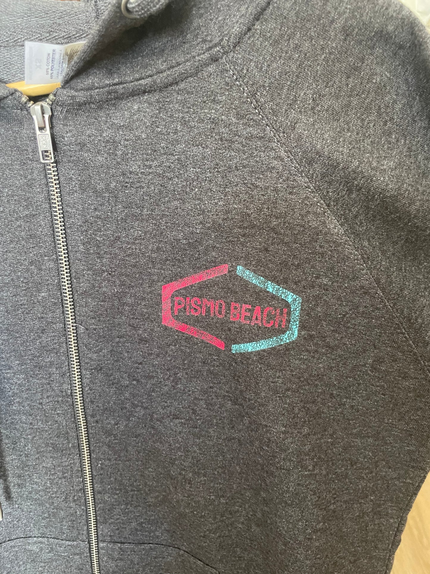 Vintage Red Aqua Stamp Zip Up Lightweight Terry Hoodie