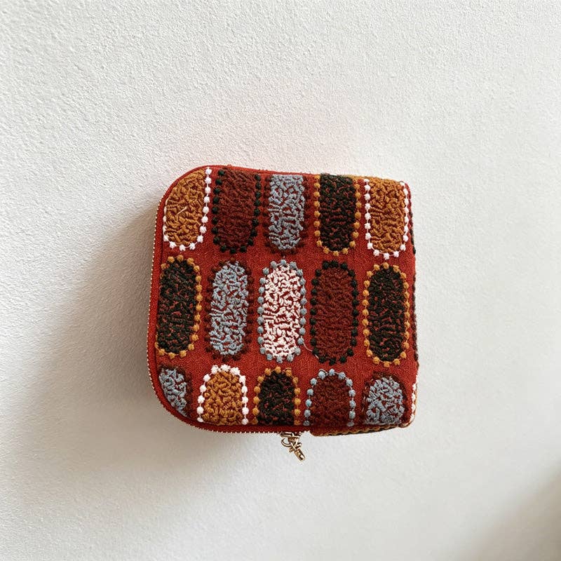 Vintage Embroidered Cotton Linen Jewelry Pouch - Soft Travel Organizer