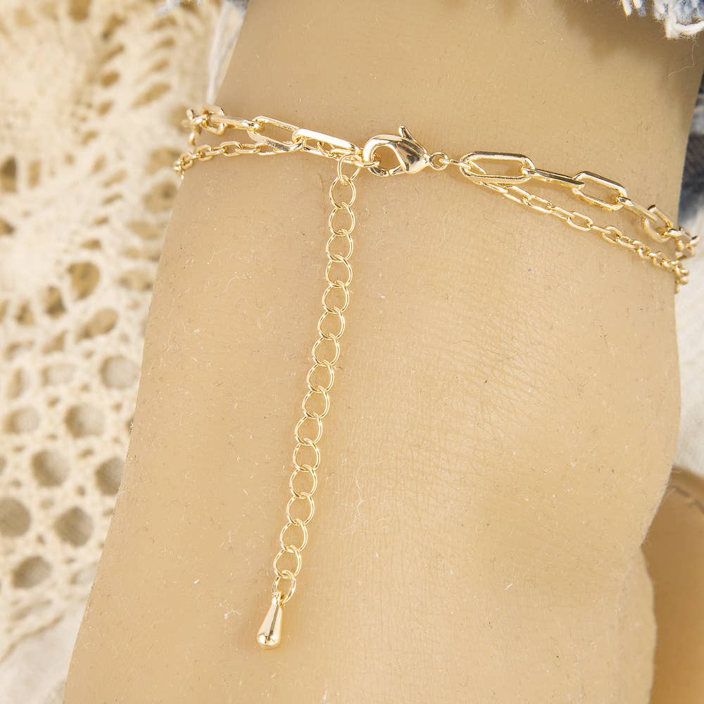 Double Strand Layered Link Chain Anklet