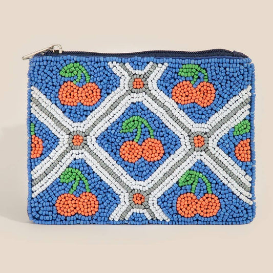 Cherry Mosaic Seed Beaded Coin Purse