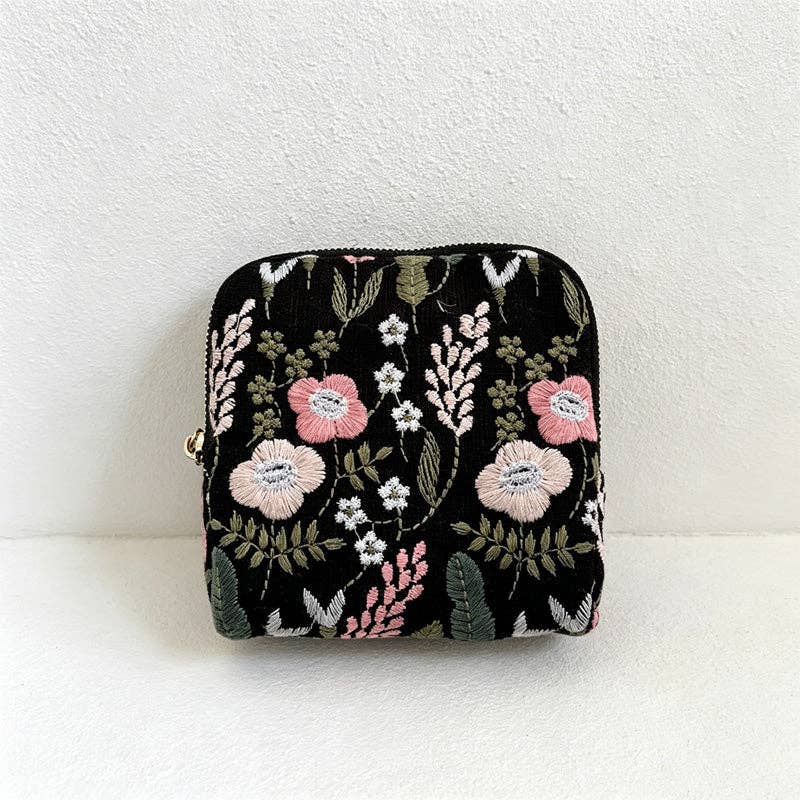 Vintage Embroidered Cotton Linen Jewelry Pouch - Soft Travel Organizer