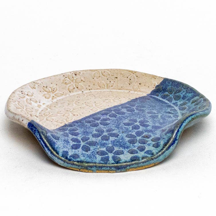 Blue & White Flower Pattern Ceramic Spoon Rest Handmade