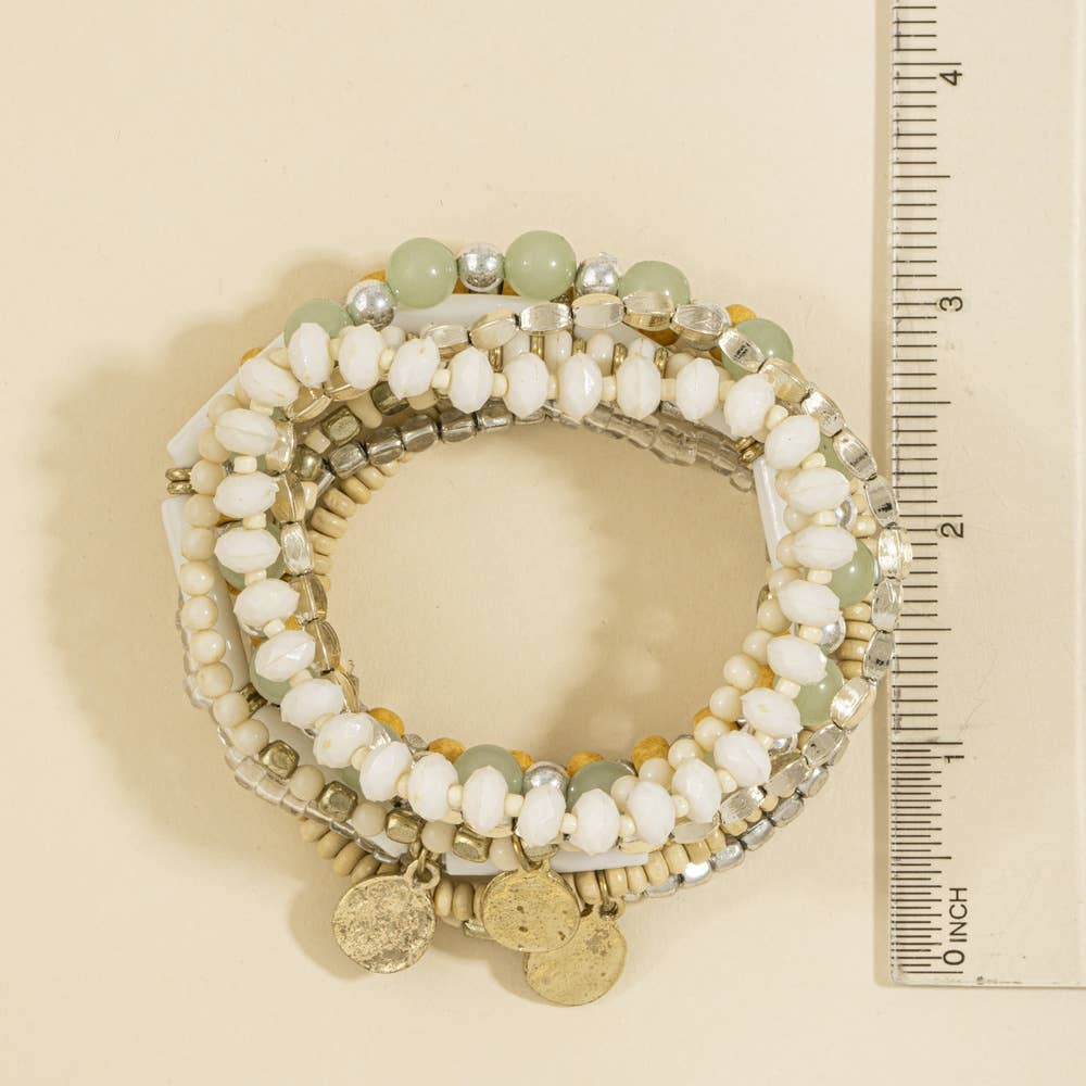 Boho Coin Charm Beaded Bracelet Stack Set