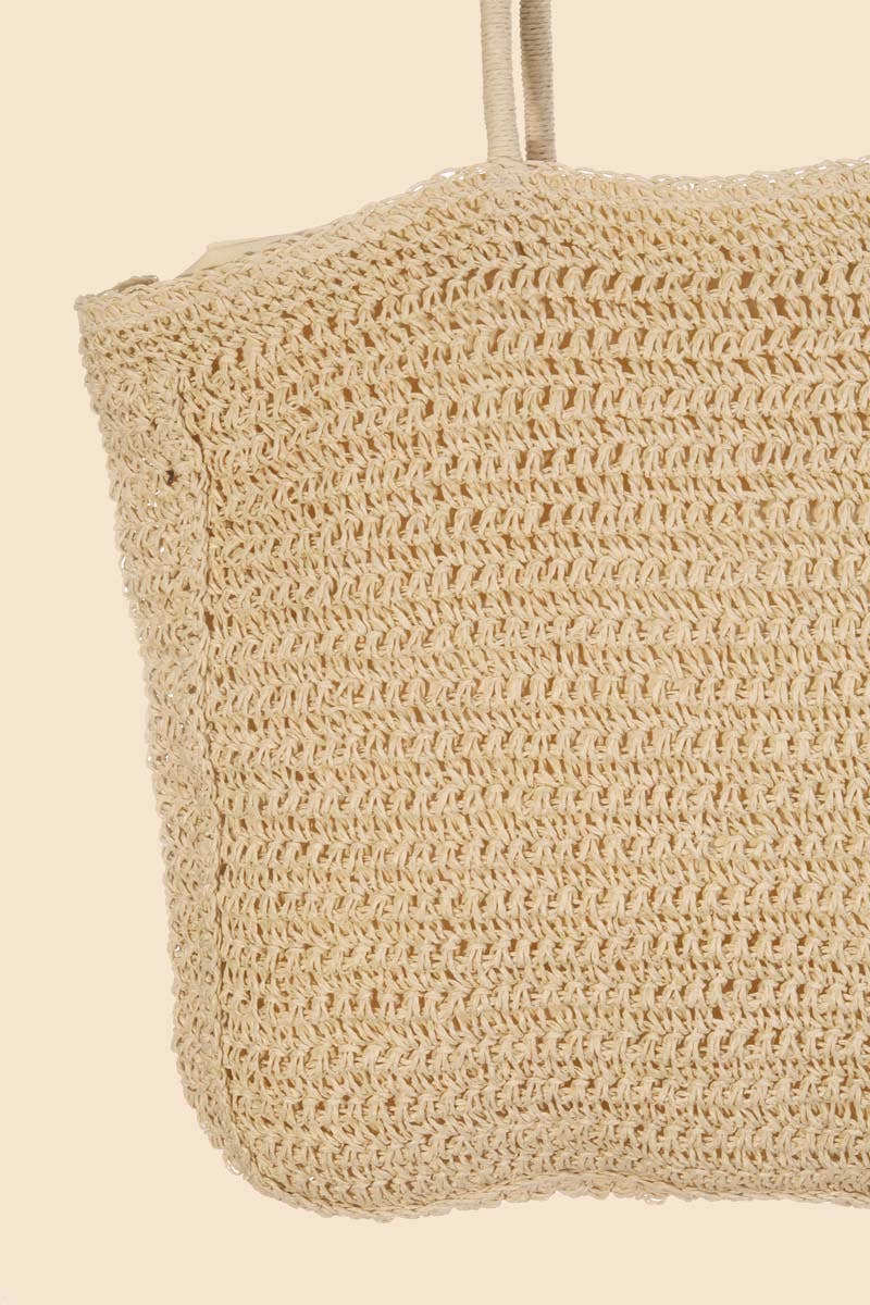Straw Braided Floral Pattern Tote Bag
