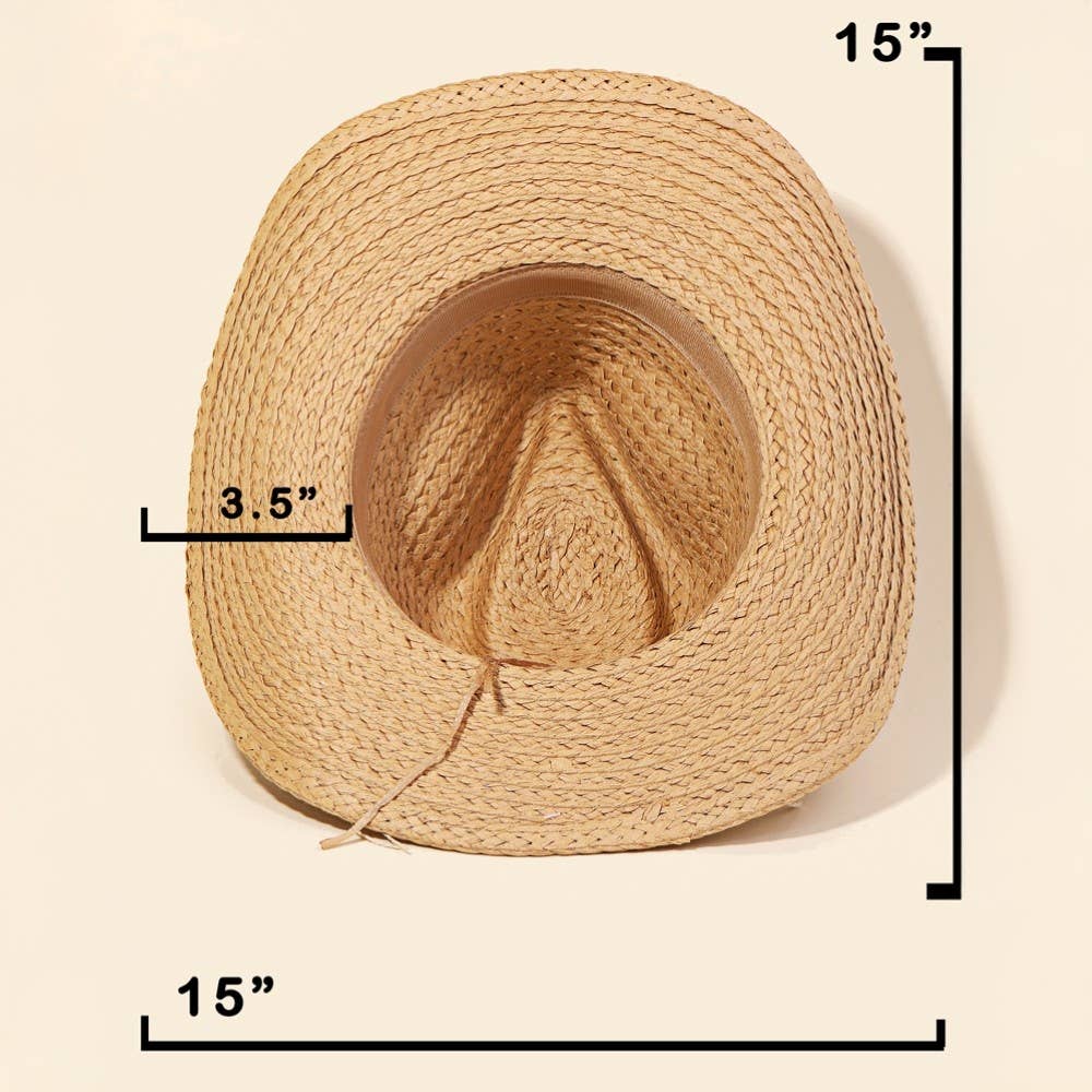 Cowrie Shell Straw Braided Cowboy Hat: Ivory